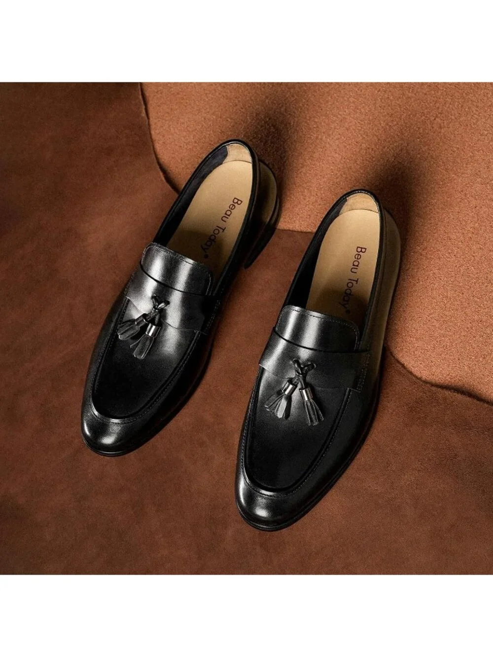 Women's Black Leather Loafers Dress Slip On Tassel Loafer Shoes Business Causal